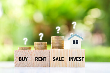 Decision for property management. Real estate and asset management. House with question mark and...