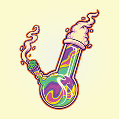 Trippy glass bong weed smoke Vector illustrations for your work Logo, mascot merchandise t-shirt, stickers and Label designs, poster, greeting cards advertising business company or brands. - obrazy, fototapety, plakaty
