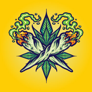 Smoking weed cigarette joint cannabis leaf illustration Vector for your work Logo, mascot merchandise t-shirt, stickers and Label designs, poster, greeting cards advertising business company brands