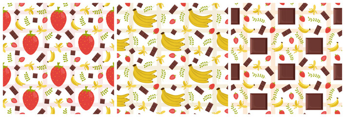 Set of Chocolate Seamless Pattern Design with Choco Decoration in Template Hand Drawn Cartoon Illustration