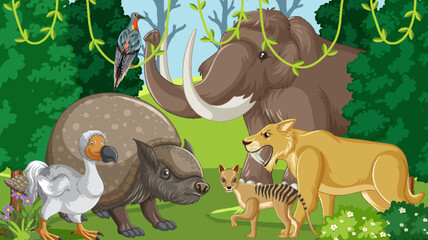 Extinct animals in the forest © GraphicsRF