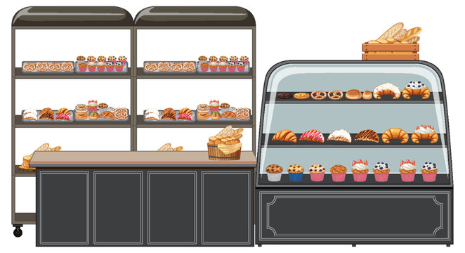 Bakery showcase with pastry products