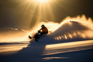 Fotobehang Mountain Snowmobiling - Generative Ai © Ai Inspire