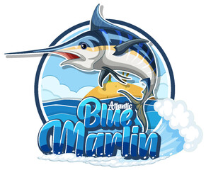 Blue marlin fish logo with carton character
