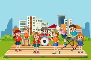 Children playing musical instrument at park