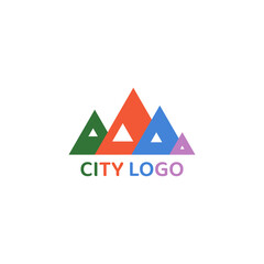 A unique triangular city building logo.