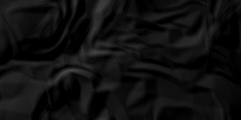 Dark Black facbric paper backdrop crumpled texture. dark black textured crumpled black paper background. panorama black paper texture background, crumpled pattern.