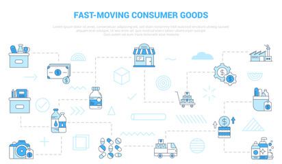 fmcg fast moving consumer goods concept with icon set template banner with modern blue color style - obrazy, fototapety, plakaty
