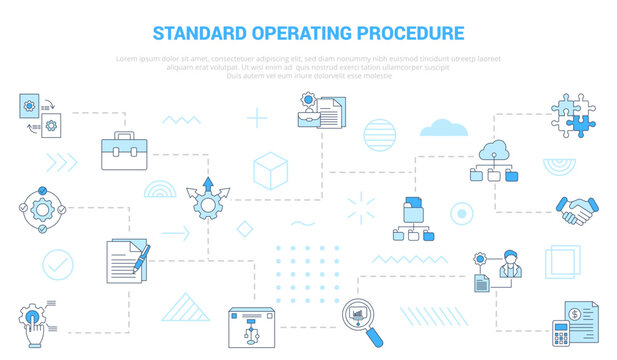 sop standard operating procedure concept with icon set template banner with modern blue color style