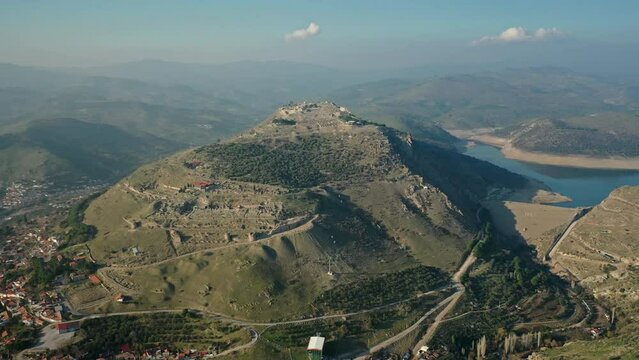 General view of izmir mountain village and mountain road taken by drone