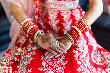 Indian Hindu bride's hands with henna mehendi mehndi close up