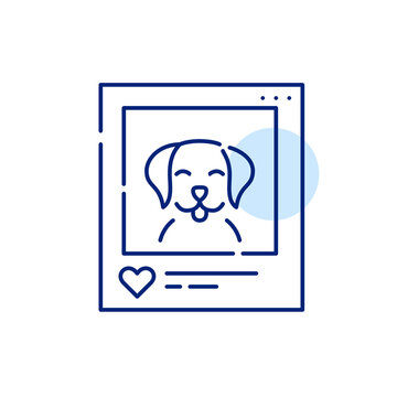 Smiling dog picture on social media. Pet blogger. Pixel perfect, editable stroke line icon