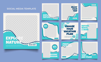 social media template banner travel and vacation service promotion. fully editable instagram and facebook square post frame puzzle organic sale poster