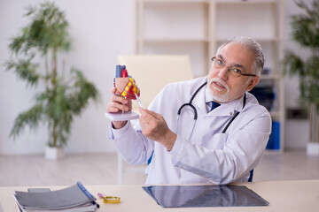 Old male doctor cardiologist working in the clinic