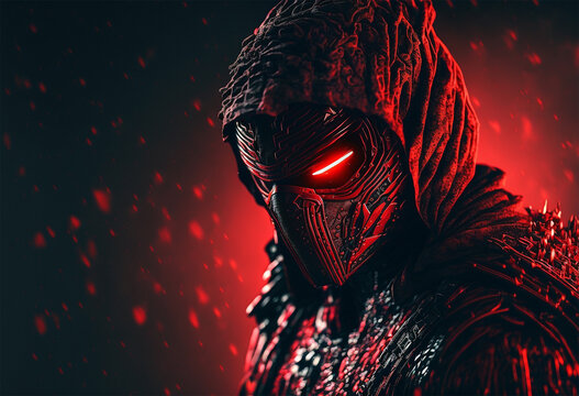 red samurai ninja, deadly warrior in the shadows, terrifying assassin