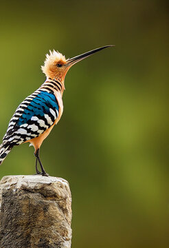 young hoopoe bird against the background of green nature, generative AI