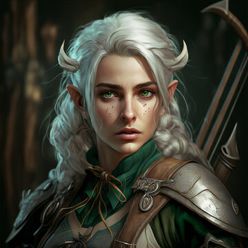 D&D elf character portrait for fantasy RPG, roleplaying games etc,  post-processed generative ai Stock-Illustration