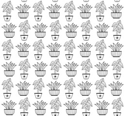 Organic Plants background pattern. Organic decorative home plants and tropical plants background pattern. Hand drawn abstract leaves pattern. Hand drawn seamless pattern. 