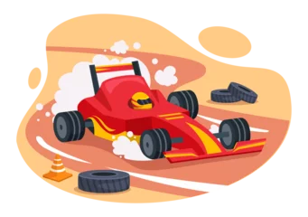  Formula Racing Sport Car Reach on Race Circuit the Finish Line Cartoon Illustration to Win the Championship in Flat Style Hand Drawn Templates Design © denayune