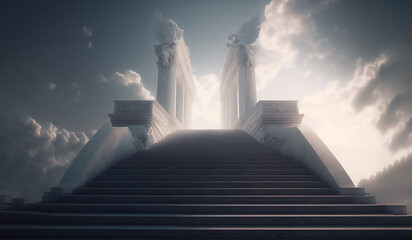 stairway to heaven, staircase in the clouds leads to the gates of Heaven, generative ai.