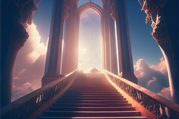 Fototapeta premium stairway to heaven, staircase in the clouds leads to the gates of Heaven, generative ai.