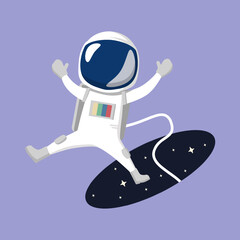 Astronaut In Space Hole Cartoon Vector Illustration. Space Icon Concept Isolated Premium Vector. Cartoon Style