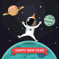 Astronaut Party New Year Celebrate in Space Cartoon Vector Illustration. Space Icon Concept Isolated Premium Vector. Cartoon Style
