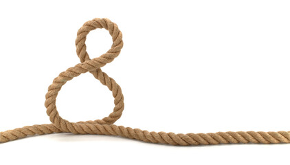 Braided natural jute rope over white background