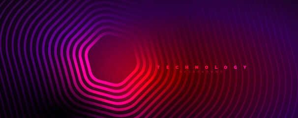 Neon shiny hexagons abstract background, technology energy space light concept, abstract background wallpaper desig