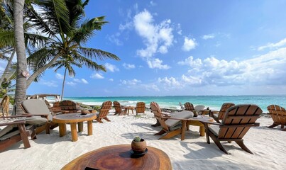 Tulum, Mexico - Beach side chairs and tables
