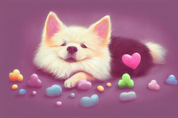 Fototapeta na wymiar sweete complete dog sweetness pastelart dogart cute cute romantic.Generative AI