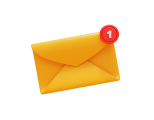Yellow envelope with notification new email message in the inbox web icon 3d illustration