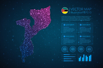 Fototapeta na wymiar Mozambique map infographics template for diagram, graph, presentation and chart with abstract geometric mesh polygonal light concept on blue background. Vector Illustration EPS10.