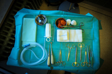 on an operating table are the instruments for hematoma removal