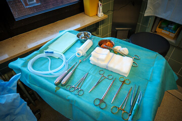 on an operating table are the instruments for hematoma removal