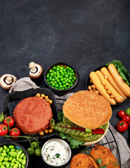 Variety of plant based meat, food.