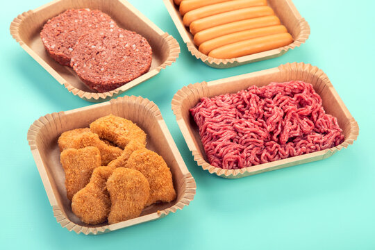 Variety of plant based meat. Plant based vegetarian alternative meat products