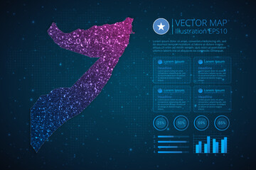 Fototapeta na wymiar Somalia map infographics template for diagram, graph, presentation and chart with abstract geometric mesh polygonal light concept on blue background. Vector Illustration EPS10.
