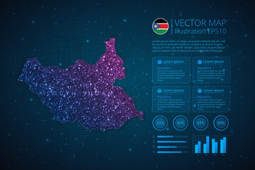Fototapeta na wymiar South Sudan map infographics template for diagram, graph, presentation and chart with abstract geometric mesh polygonal light concept on blue background. Vector Illustration EPS10.