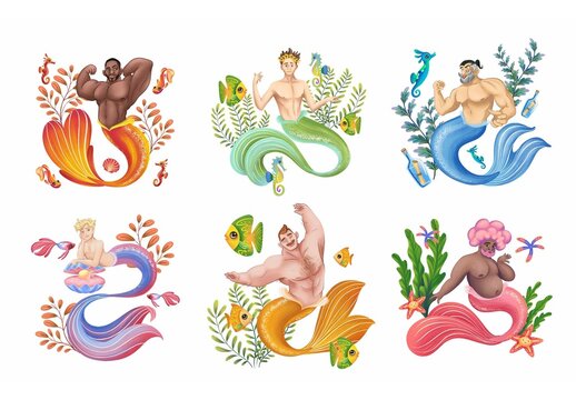Mermen Mermaid LGBT Character Illustration