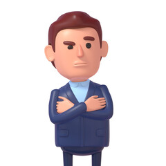 3d render of cartoon businessman  thinking, making decision, unsure