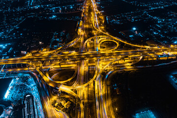 Expressway road. Multilevel junction motorway top view, Road traffic an important infrastructure in...