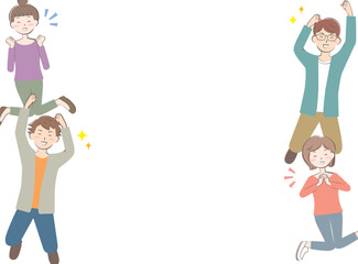 カジュアル姿の若い男女のフレーム　笑顔　嬉しい