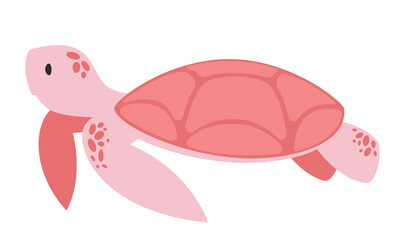 Sea turtle side view. Beautiful underwater inhabitant in flat style.