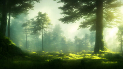 Fototapeta na wymiar Artwork of a dense foggy forest