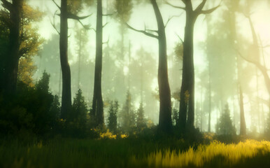 Fototapeta premium Artwork of a dense foggy forest