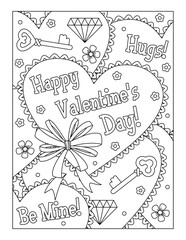 "Happy Valentine's Day!" greeting coloring page, card, sign, or poster, for children or adults
