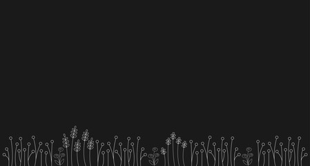 Floral border made of flowers. Line art hand drawn flora.
