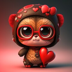 Fototapeta premium Valentine's Day Cute Animals, Kawaii, Generative AI