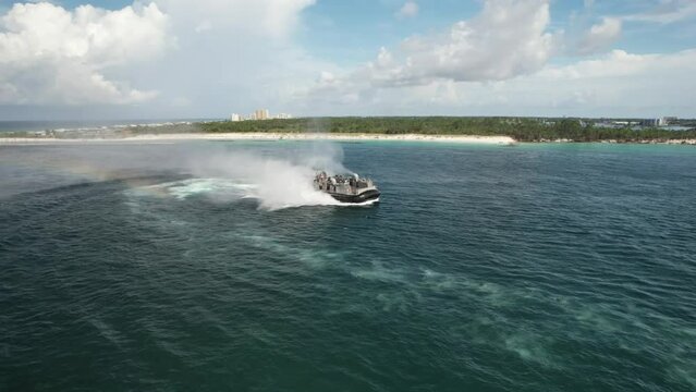 Hovercraft Sailing In The Coast Of Rosemary Beach In Panama City Beach, Florida, USA. - aerial
